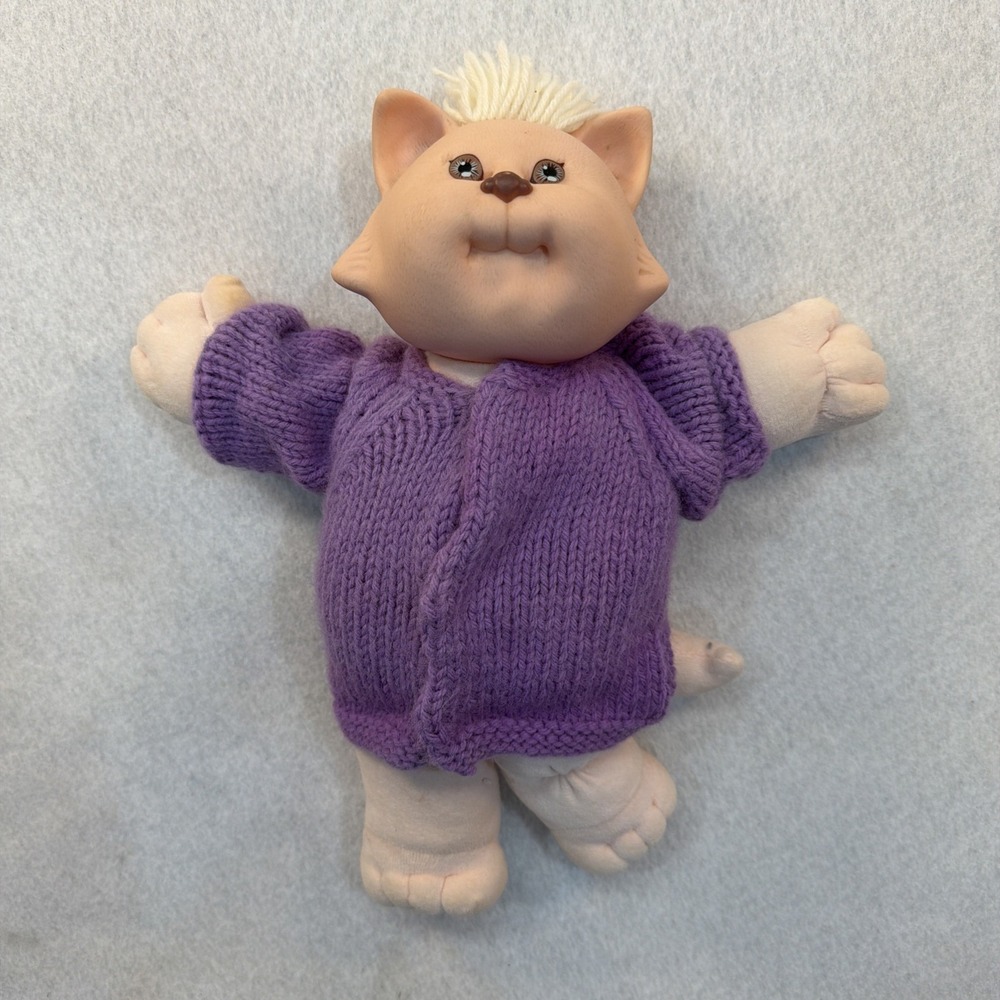 Vintage 1983 Cabbage Patch Kids Koosa Cat Plush Purple Sweater 11 inch